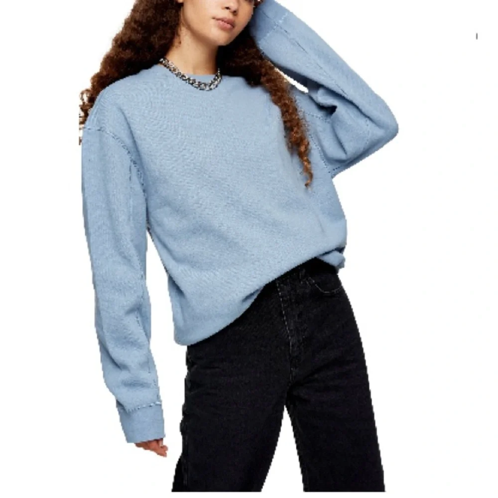 TopShop Flatlock Oversized Sweatshirt, size Small, Light Blue - Picture 1 of 3